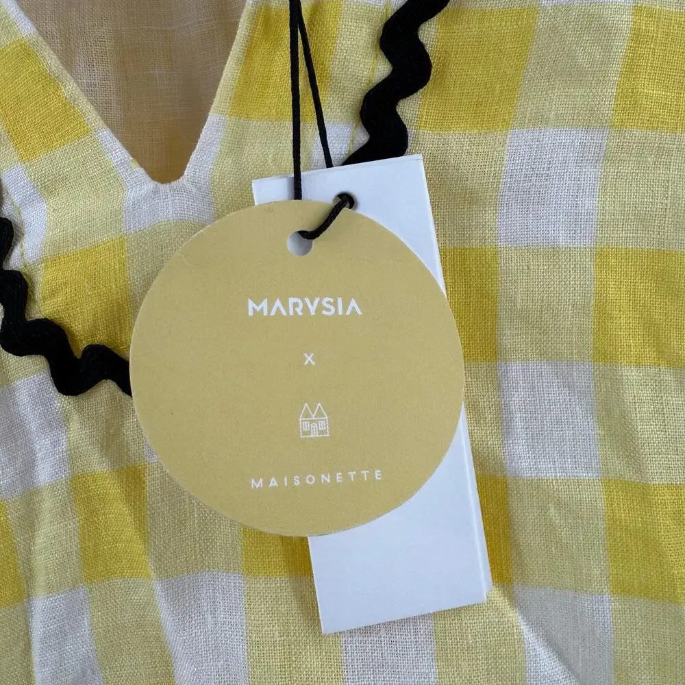 Marysia Bumby Swim x Maisonette CoverUp Size 2 Yellow Gingham Swim Rickrack NWT